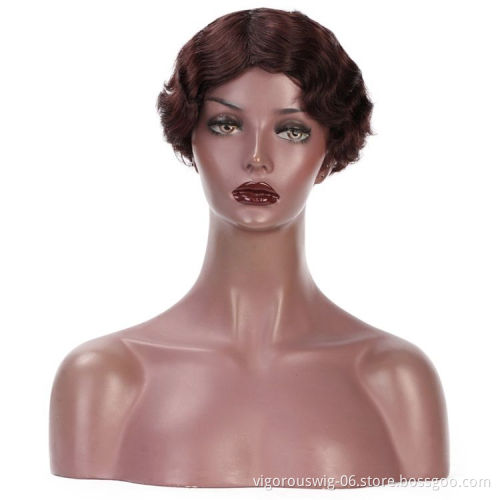Vigorous Finger Wave Pixie Cut Good Quality Short Wave Bob For Woman Brazilian Brown Real Short Human Hair Wigs